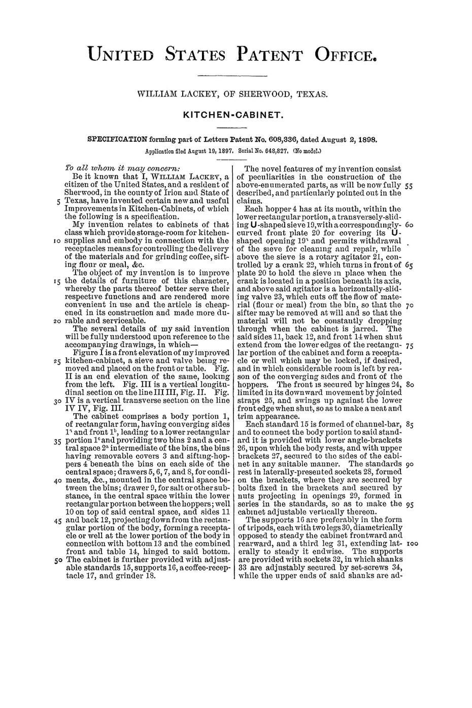 William Lackey - Kitchen Cabinet Patent pg 1